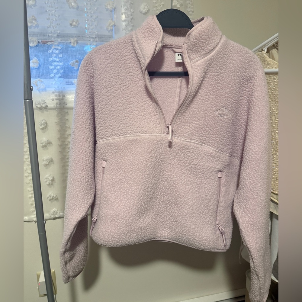 Aritzia TNA Cozy Fleece Half Zip Pullover Pink Cropped Jacket Small